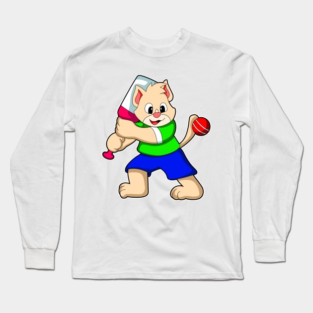 Cat as Batsman with Cricket bat Long Sleeve T-Shirt by Markus Schnabel